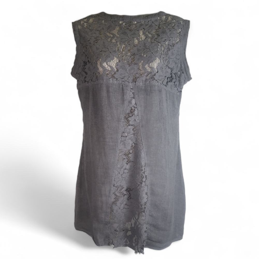 Clotheshead Gray Blouse Sleeveless Lace Top Womens Medium